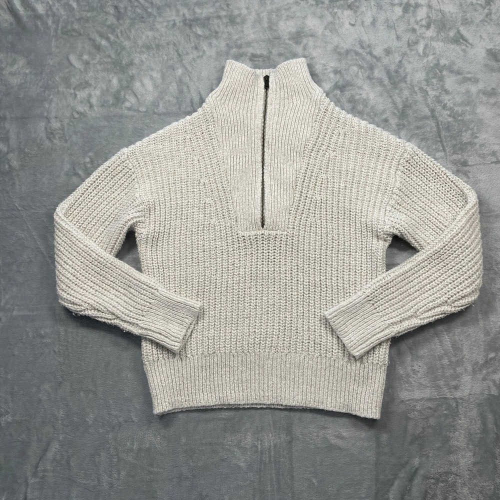 Gap Quarter Zip Shaker Stitch Sweater Womens Cream Chunky‎ Mock Neck M